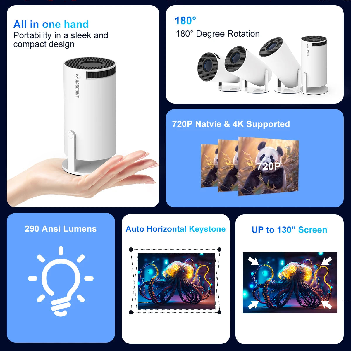 Projector HY300 PRO 4K Android 11 Dual Wifi6 290ANSI Allwinner H713 BT5.0 1080P 1280*720P Home Cinema Outdoor Projetor